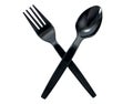 Black plastic spoon and fork isolated on white background Royalty Free Stock Photo