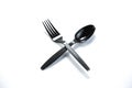 Black plastic spoon and fork isolated on white background Royalty Free Stock Photo