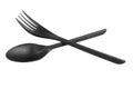 Black plastic spoon and fork isolated on white background. Disposable tableware set isolated with clipping path Royalty Free Stock Photo