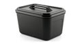 Black plastic storage container with attached handle and lid Royalty Free Stock Photo