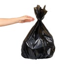 Black plastic trash bag, tied junk pack, garbage package