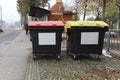 Black plastic trash containers, residential