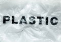 Black Plastic word on transparent white disposable plastic bag. Environment pollution problem concept image with copy space Royalty Free Stock Photo