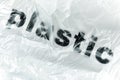 Black Plastic word on transparent white disposable plastic bag. Environment pollution problem concept image with copy space Royalty Free Stock Photo