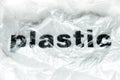 Black Plastic word on transparent white disposable plastic bag. Environment pollution problem concept image with copy space Royalty Free Stock Photo