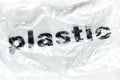 Black Plastic word on transparent white disposable plastic bag. Environment pollution problem concept image with copy space Royalty Free Stock Photo