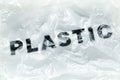 Black Plastic word on transparent white disposable plastic bag. Environment pollution problem concept image with copy space Royalty Free Stock Photo