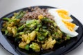 Buckwheat porridge with boiled eggs, vegetables and broccoli Royalty Free Stock Photo