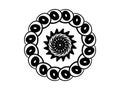 Black playful mandala on white background. Mandala with move illusion vector. Round stamp template.