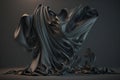 Black pleated fabric texture background. Generative AI