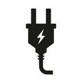 Black plug with two conectors and a lightning sign on a white background Royalty Free Stock Photo