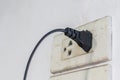Black plugs are plugged into an old outlet