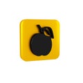 Black Plum fruit icon isolated on transparent background. Yellow square button. Royalty Free Stock Photo