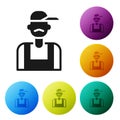 Black Plumber icon isolated on white background. Set icons in color circle buttons. Vector