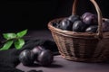 Black plums basket. Generate Ai Royalty Free Stock Photo