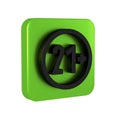 Black 21 plus icon isolated on transparent background. Adults content icon. Green square button.