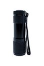 Black pocket flashlight, close up. Isolated on white with clipping path Royalty Free Stock Photo