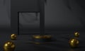 Black podium and black background stand or podium advertising display light emission. 3D rendering