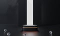 Black podium and black background stand or podium advertising display light emission. 3D rendering