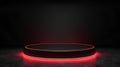 Black podium in dark room with red neon light. 3D rendering Royalty Free Stock Photo