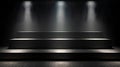 Black podium in dark room with spotlights, 3d render. Royalty Free Stock Photo