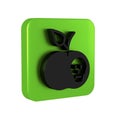 Black Poison apple icon isolated on transparent background. Poisoned witch apple. Green square button.