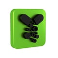 Black Poisoned pill icon isolated on transparent background. Pill with toxin. Dangerous drug. Green square button.