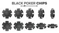 Black Poker Chips Vector. Realistic Set. Plastic Round Poker Game Chips Sign On White. Flip Different Angles Royalty Free Stock Photo