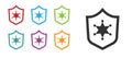 Black Police badge icon isolated on white background. Sheriff badge sign. Set icons colorful. Vector Royalty Free Stock Photo