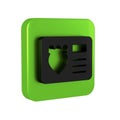 Black Police badge with id case icon isolated on transparent background. Green square button.