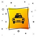 Black Police car and police flasher icon isolated on white background. Emergency flashing siren. Yellow square button Royalty Free Stock Photo