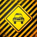 Black Police car and police flasher icon isolated on yellow background. Emergency flashing siren. Warning sign. Vector Royalty Free Stock Photo