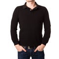 Black polo shirt with a long sleeve on a young man Royalty Free Stock Photo