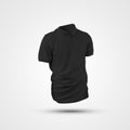 Black polo template 3D illustration, mens shirt with short sleeves, collar, isolated on white background