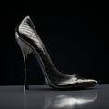 Black Polyester Texture 3d Heels With Silver Heeled Shoe Royalty Free Stock Photo