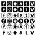 Black popular social media and other icons in different forms Royalty Free Stock Photo