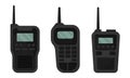 Black Portable Radio Device or Walkie Talkie with Antenna Vector Set