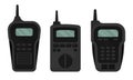 Black Portable Radio Device or Walkie Talkie with Antenna Vector Set