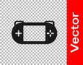 Black Portable video game console icon isolated on transparent background. Gamepad sign. Gaming concept. Vector