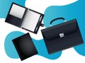 Black portfolio briefcase and notebooks mockup icon Royalty Free Stock Photo