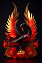 A black and gold bird statue - Ai Generated Image.