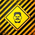 Black Portrait of Joseph Stalin icon isolated on yellow background. Warning sign. Vector