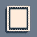 Black Postal stamp icon isolated on grey background. Long shadow style. Vector