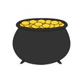 Black pot filled with gold coins Royalty Free Stock Photo