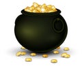 Black pot full of gold coins Royalty Free Stock Photo