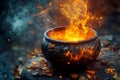 A black pot with a hole in the middle is filled with fire Royalty Free Stock Photo