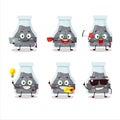 Black potion cartoon character with various types of business emoticons Royalty Free Stock Photo