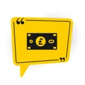 Black Pound sterling money icon isolated on white background. Pound GBP currency symbol. Yellow speech bubble symbol