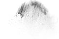 Black powder explosion. The particles of charcoal splatter on white background. Royalty Free Stock Photo