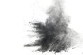 Black powder explosion on white background. Colored cloud. Colored dust explode. Paint Holi. Royalty Free Stock Photo